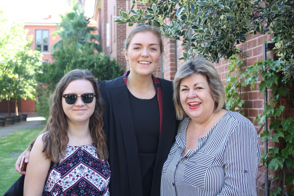 President of the College Club Mary Seagrim with her mother Anne-Marie and younger sister Bonnie